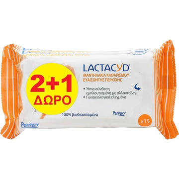 Lactacyd Μαντηλάκια Καθαρισμού Ευαίσθητης Περιοχής 15τμχ Προσφορά 2+1 Δώρο